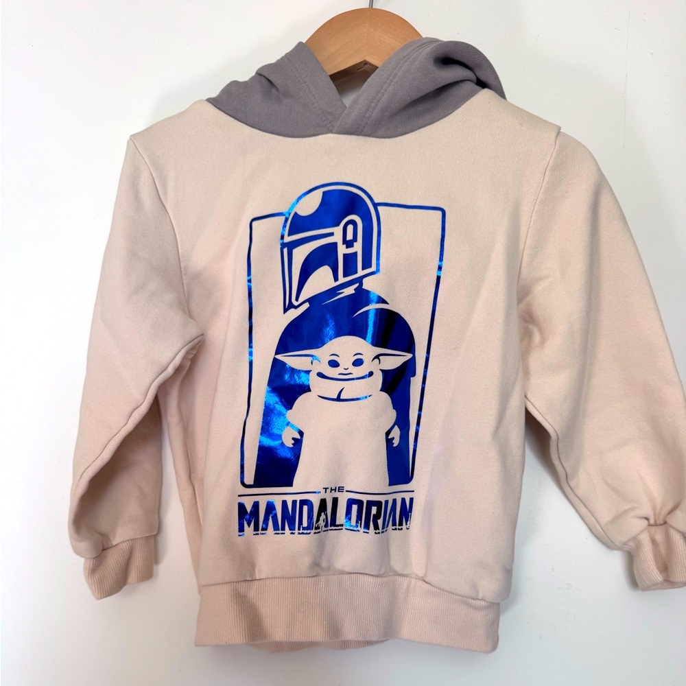 H&M x‎ Star Wars Mandalorian Sweatshirt Hoodie 3 4T Yoda Gray Cream Grogu